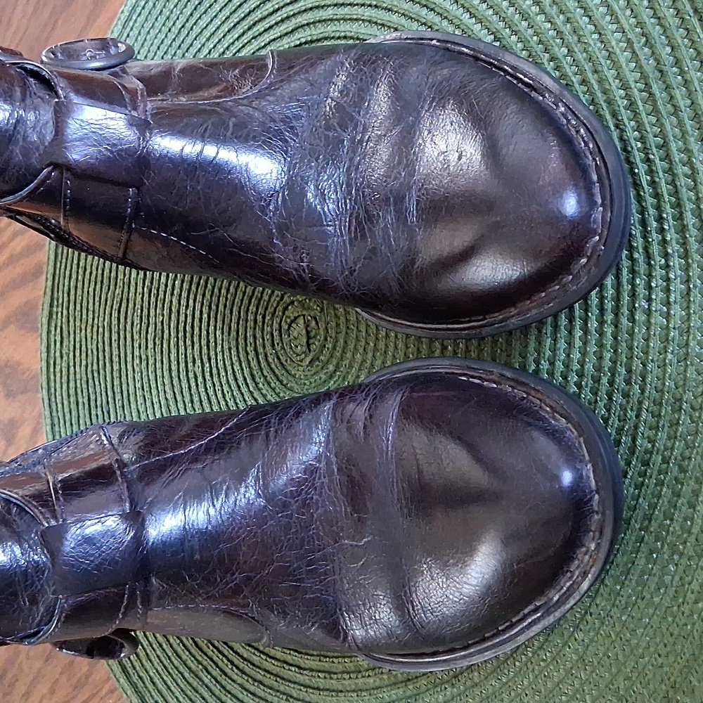 Born Chocolate Brown Leather Knee High Riding Moto Style Boots Size 5 - Picture 4 of 14